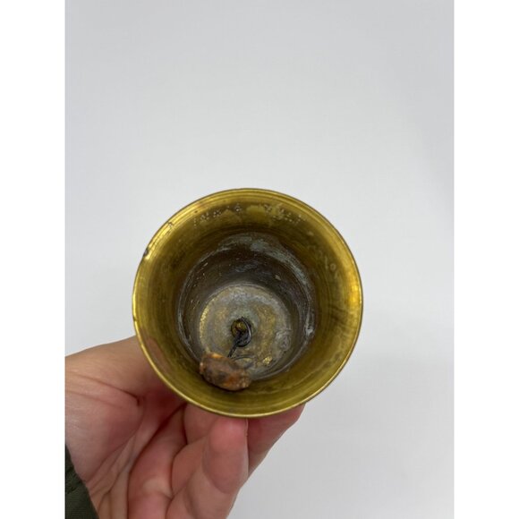 VTG Solid Brass Hand Bell 4.5" Etched Decorative Call Service Wedding Bell Retro - Picture 7 of 7
